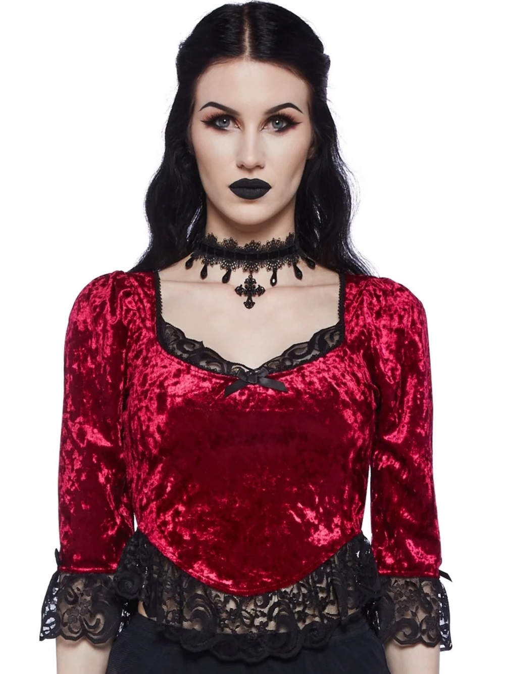 DollsKill Widow DIM THE LIGHT VELVET BUSTIER TOP- RED, size L (BNWT)